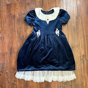 Vintage 90s Speechless Velvet Dress Girls 10 Blue Y2K Whimsigoth Lace Elegant